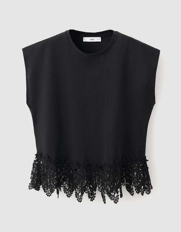 M.N.G - Cotton T-Shirt with Broderie Anglaise Embroidery