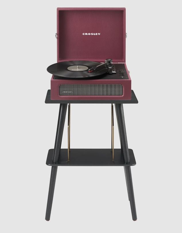 Crosley - Crosley Voyager Bluetooth Portable Turntable + Entertainment Stand Bundle - Burgundy