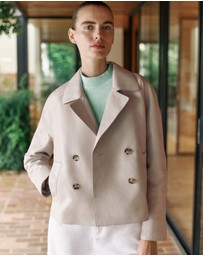 Trenery - Leather Double Breasted Cropped Jacket in Stone