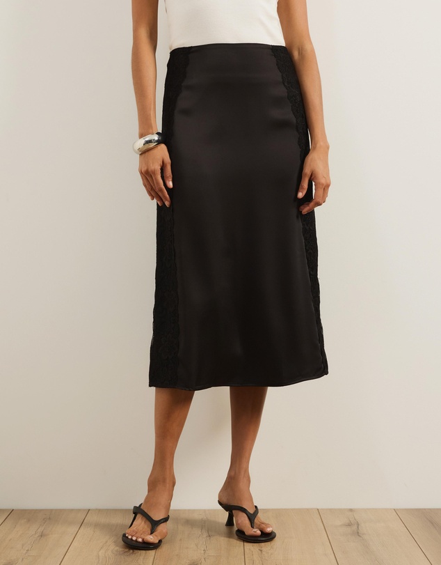Atmos&Here - Mirelda Satin Lace Midi Skirt