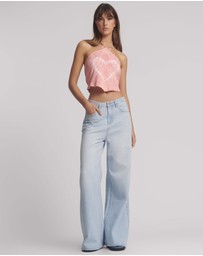 ONE TEASPOON - Tie Dye Heart Cropped Halter Neck Top - Pink