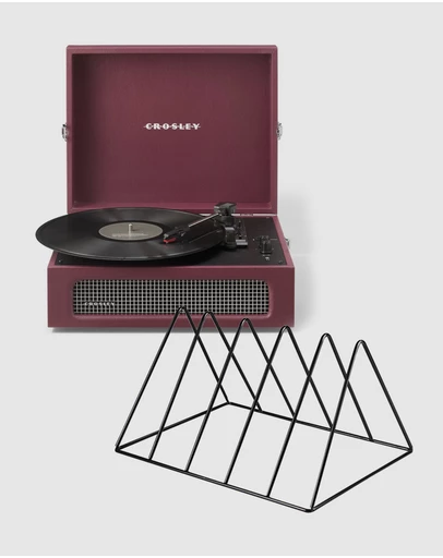 Crosley - Crosley Voyager Bluetooth Portable Turntable + Gadhouse Vinyl Rack Bundle - Burgundy