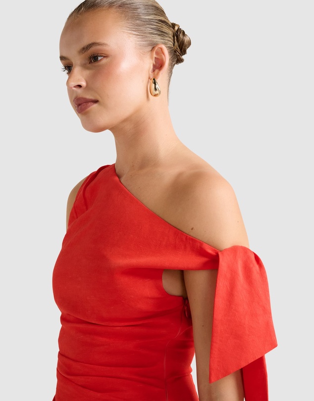 Forever New - Cinzia Tipped Shoulder Linen Mini Dress