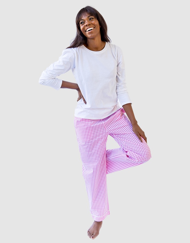 Sant And Abel - Women's Hepburn Gingham Pink Long PJ Pants