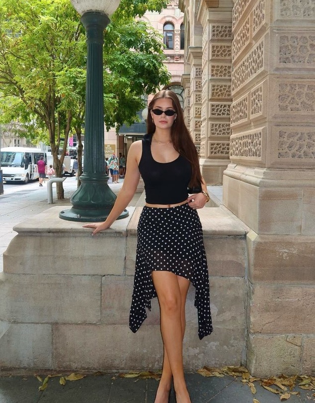 Beginning Boutique - Khalea Black Polka Dot Hanky Hem Midi Skirt