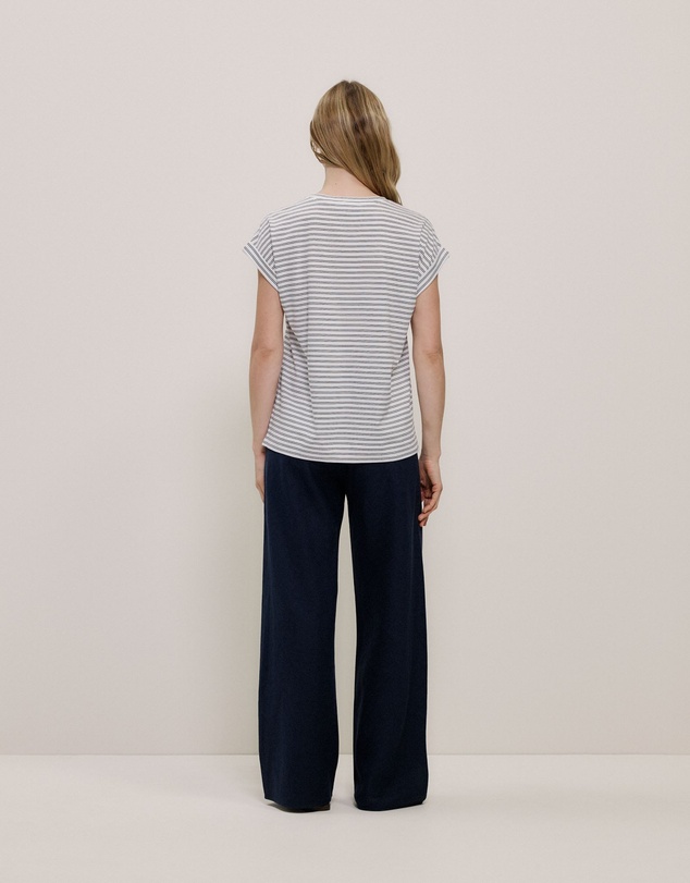 Trenery - Australian Cotton Stripe Cuff Detail T-shirt in Night Sky