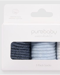 Purebaby - 3 Pack Rib Socks -Kids-Babies