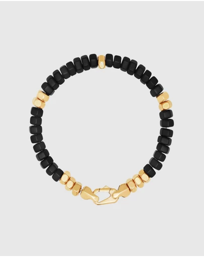 Nialaya Jewellery - Men's Hexagon Beaded Bracelet with Black Onyx and Gold