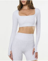 STAX. - Square Neck Cropped Long Sleeve Airlyte - Grey Marle