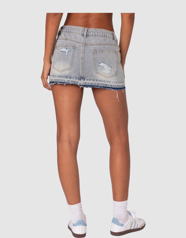 EDIKTED - Priyanka Distressed Denim Mini Skirt