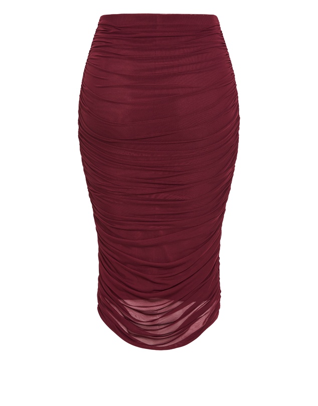 City Chic - Plus size Anastasia Ruched Midi Skirt - choc cherry