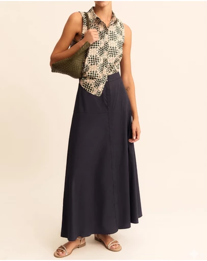 Emme - Navy Cotton Poplin Skirt