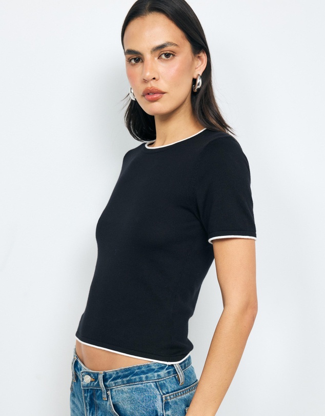 AERE - Ayla Contrast Organic Cotton Knit Top