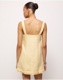 AERE - Cova Pleat Trim Linen Mini Dress