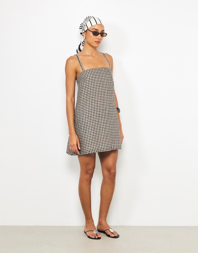 AERE - Avenly Linen Gingham Mini Dress