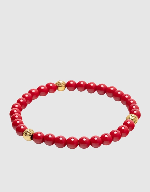 Nialaya Jewellery - 6mm Red Jade Bracelet with Gold Balls