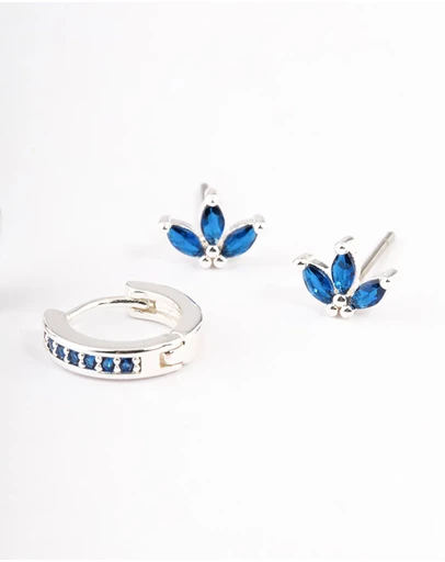 Lovisa - Silver Plated Brass  Cubic Zirconia Marquise Stud & Huggie Earrings Pack