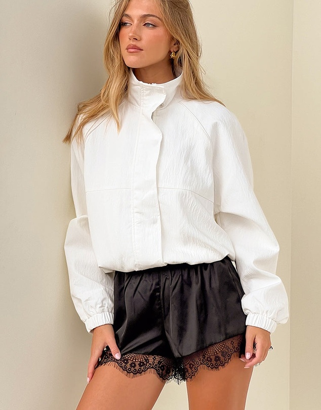 Beginning Boutique - Enya Cream Funnel Neck Sports Jacket
