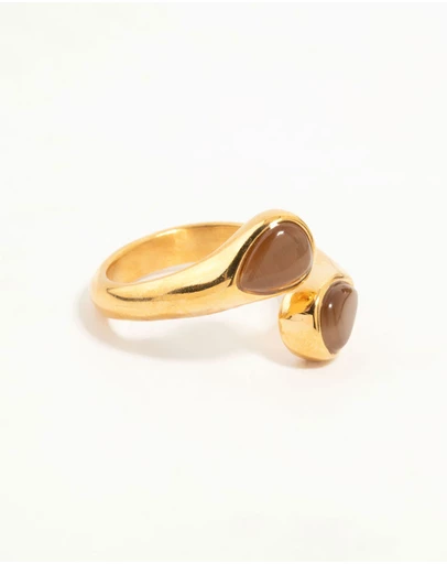 Lovisa - Waterproof Gold Plated Stainless Steel Double Pear Stone Ring