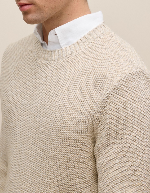 Trenery - Linen Cotton Texture Knit Crew in Flax