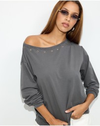Dazie - Holly Long Sleeve Eyelet T-Shirt