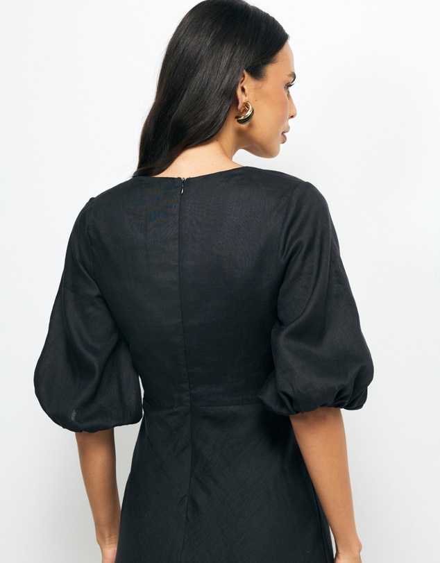 Revibe - Repaired AERE Idalia Twist Front Linen Midi Dress - AU 8