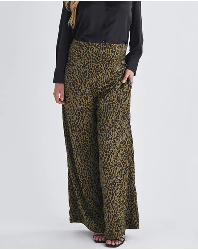 Angel Maternity - Leona Animal Print Satin Wide Leg Maternity Pants