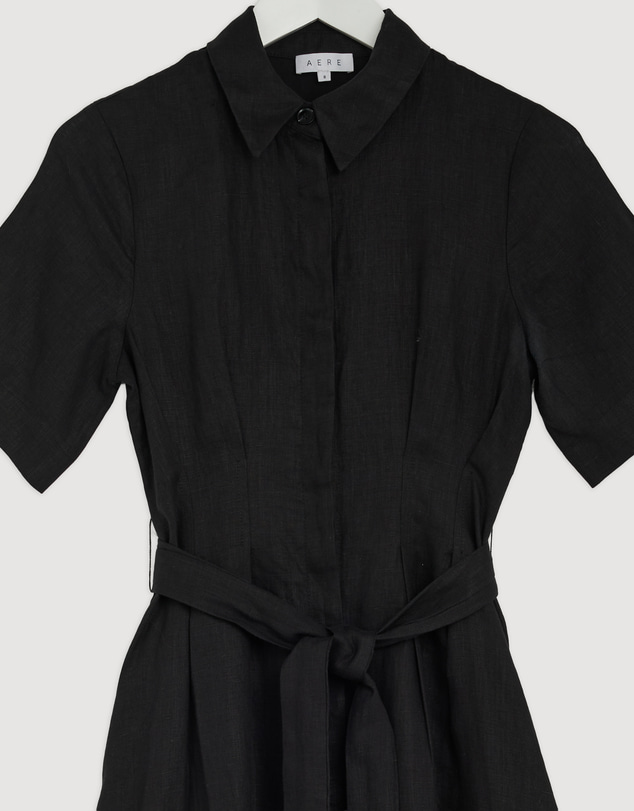 Revibe - Repaired AERE Orien Tuck Waist Linen Shirt Dress - AU 8