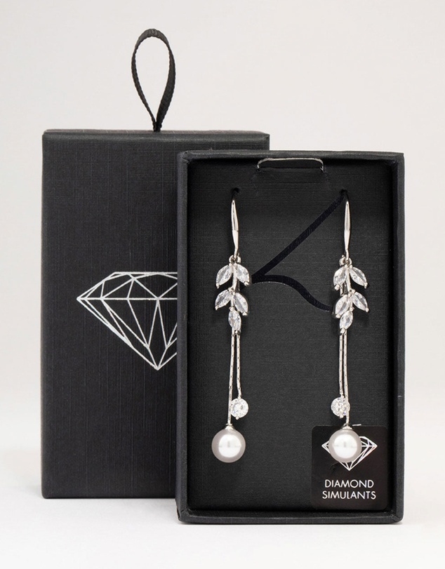 Lovisa - Silver Cubic Zirconia Leaf & Pearl Drop Earrings