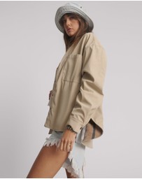 ONE TEASPOON - Studded Heart Faux Leather Daria Jacket - Stone