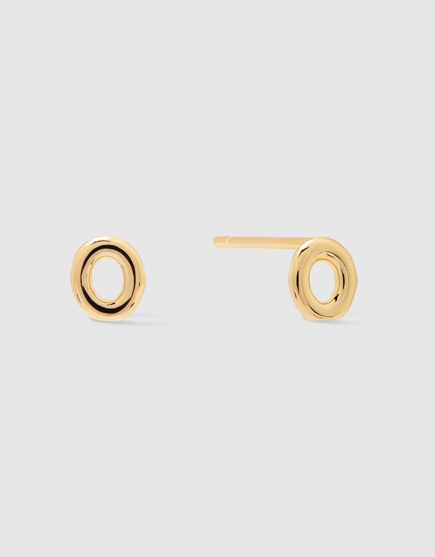 Wanderlust + Co - Alphabet Bubble Gold Stud Earrings - Letter O