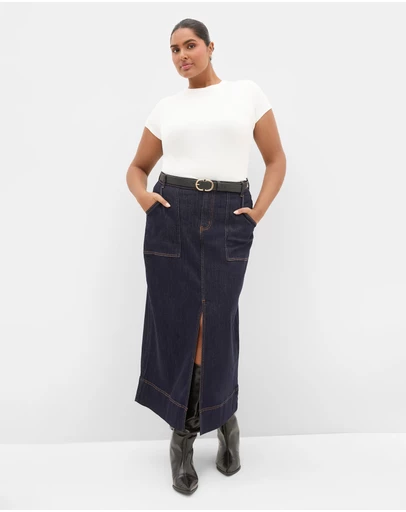City Chic - Chloe Denim Midi Skirt