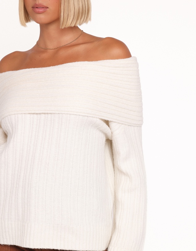 Petal & Pup - Kenny Off Shoulder Knit Sweater - Cream