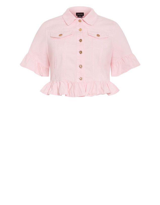 City Chic - Plus size Florence Crop Denim Jacket - heavenly pink
