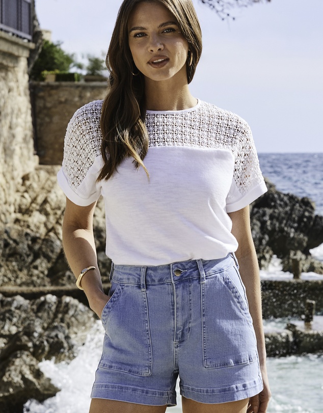 Sosandar - Lace Detail Cotton T-Shirt