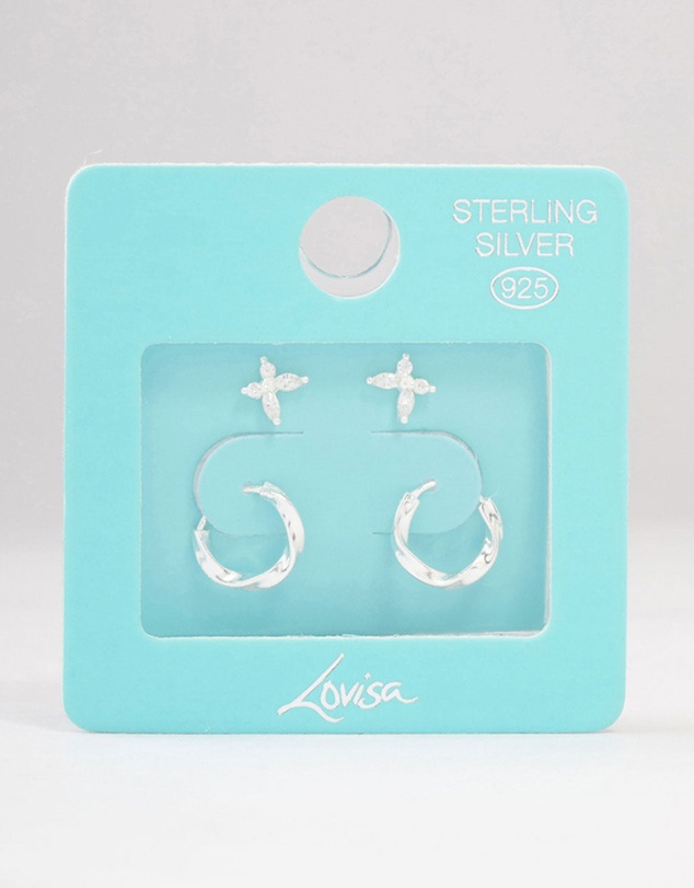 Lovisa - Sterling Silver Butterfly & Hoop Stud Earrings 2-Pack