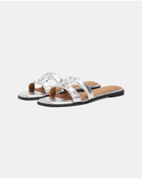 Tommy Hilfiger - Logo Strap Metallic Mules - Women's