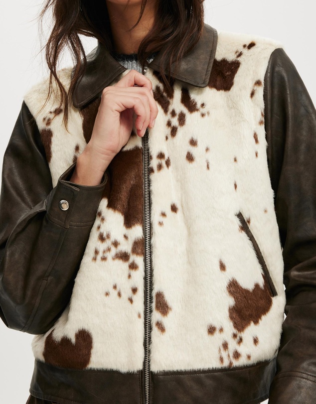 Cotton On - Cow Print Faux Fur Jacket