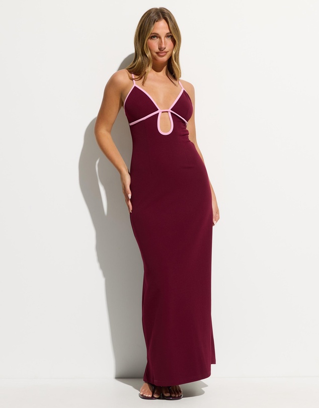 Dazie - Julietta Plunge Keyhole Contrast Crepe Maxi Dress