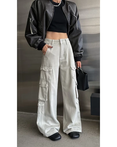 Glamorous - Cargo style high-waisted pocket wide-leg jeans