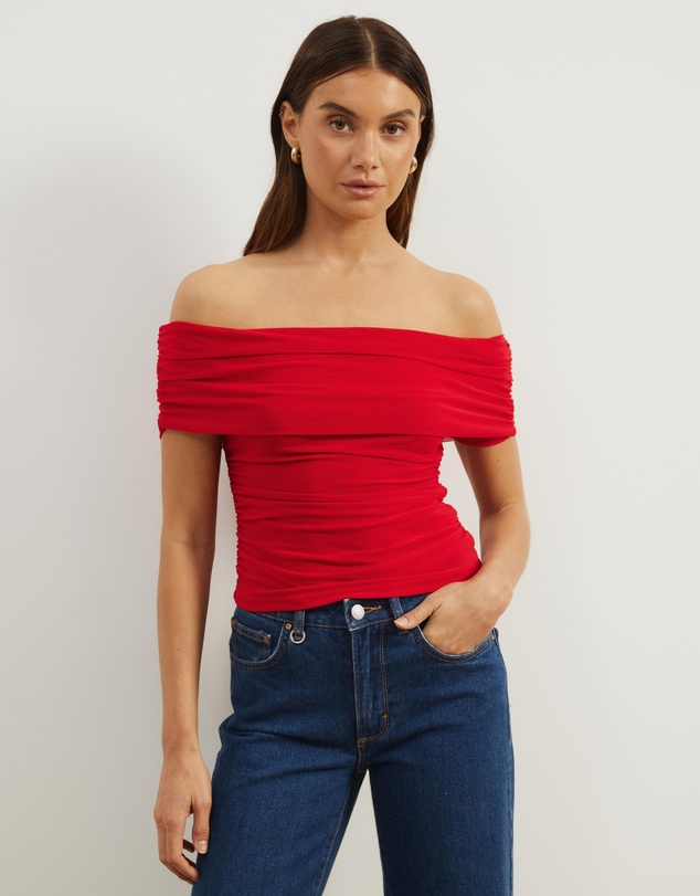 Atmos&Here - Elka Short Sleeve Mesh Off Shoulder Top