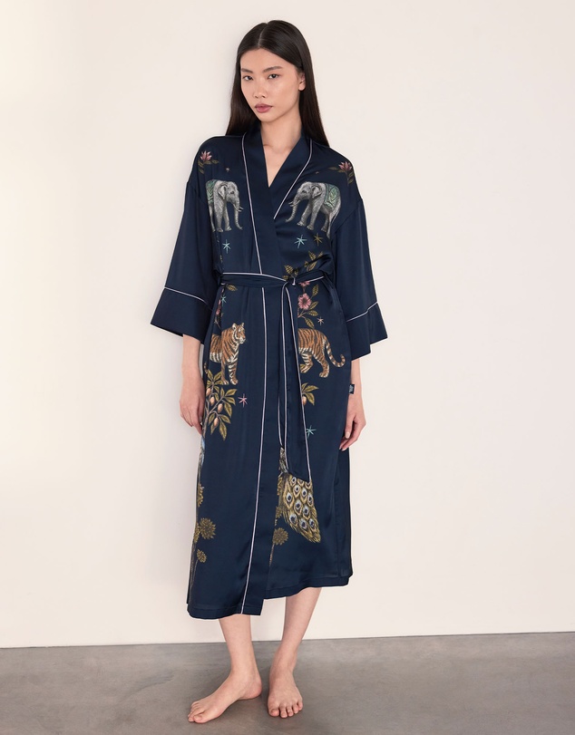 Chelsea Peers - Satin Night Time Jungle Long Kimono Dressing Gown