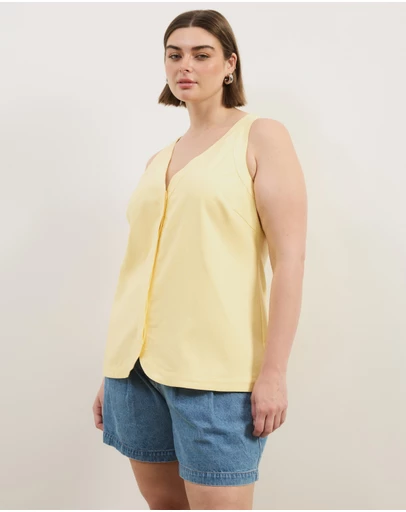 Atmos&Here Curvy - Maura V-Neck Longline Linen Blend Vest