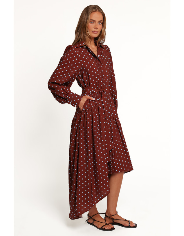 Petal & Pup - Graylen Midi Dress - Brown/Blue Spot