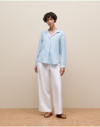 Trenery - Yarn Dyed Linen Popover Shirt in Soft Blue