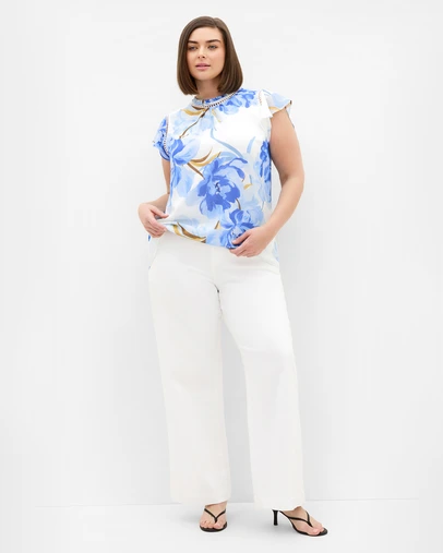 City Chic - Plus size Lexi Floral Print Short Sleeve Top - white