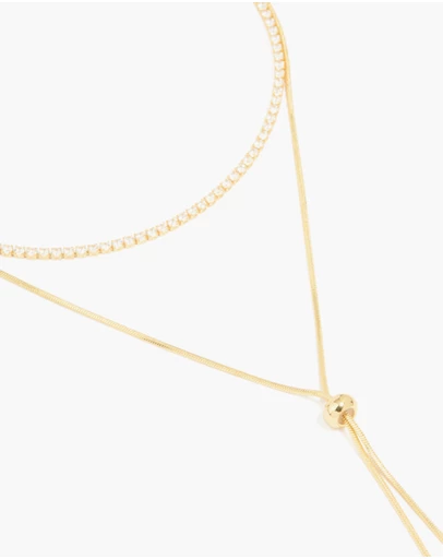 Lovisa - Gold Plated Cubic Zirconia Cup Chain & Snake Chain Y-Layered Necklace