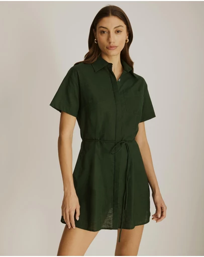 Atmos&Here - Cara Tie Waist Mini Shirt Dress