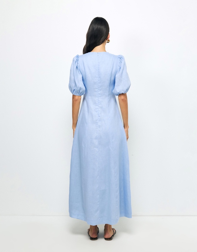 AERE - Lori Puff Sleeve Linen Midi Dress