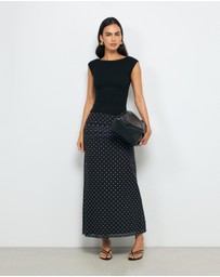 AERE - Chloe Mesh Polka Dot Maxi Skirt